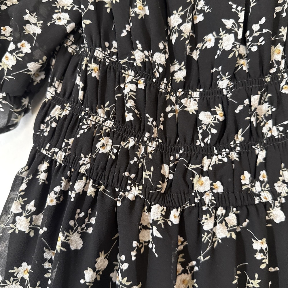 Black Floral Puff Sleeve Fairy Dress Small Whimsigoth‎ Cottagecore Romantic - Picture 3 of 8